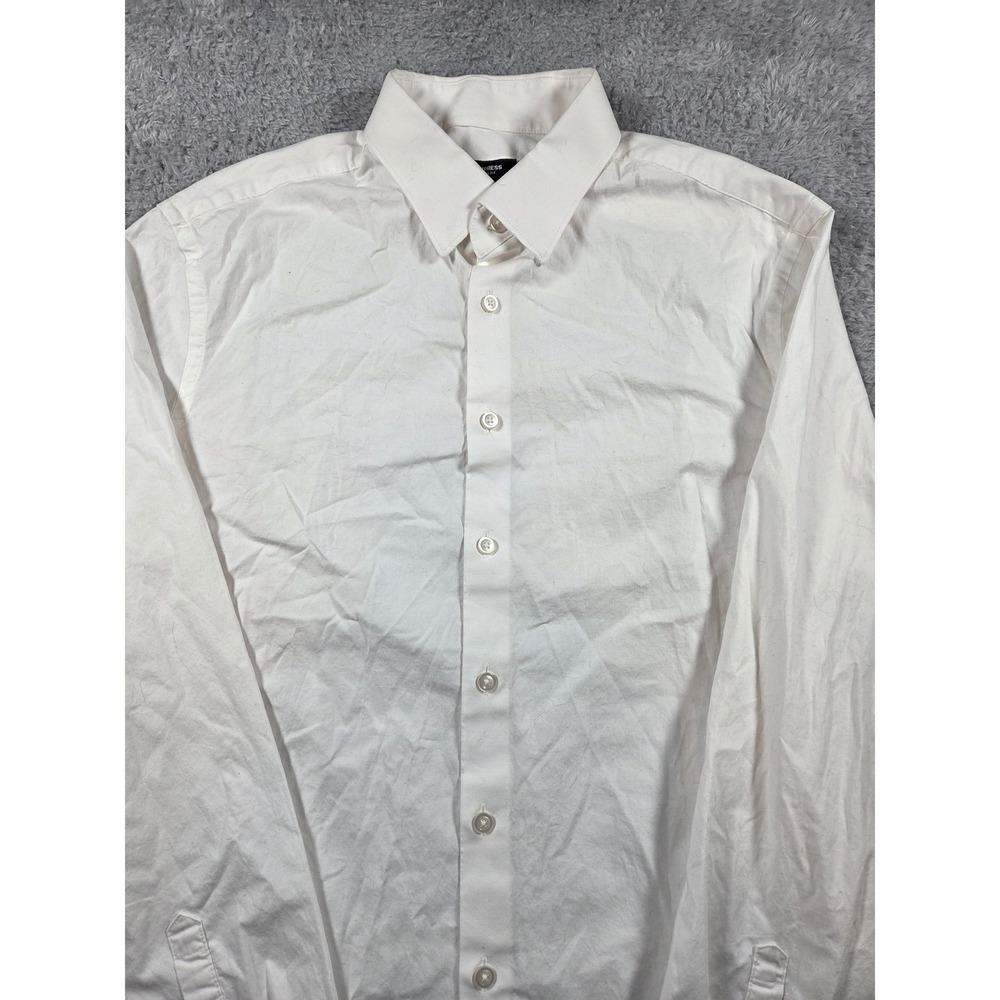 Express Button Down Shirt Med White Mens Long Sleeve Solid Cotton‎ Blend Dress